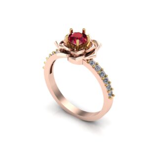 Bloom Elegance - Rose Gold Flower Ring with Ruby & Diamond Accents