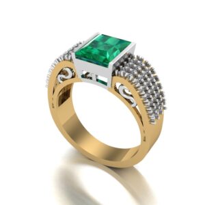 Emerald Cut Emerald & Diamond Dual-Tone Ring