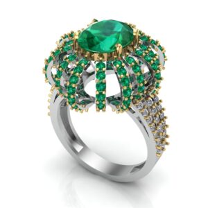 Luxurious Oval Emerald & Diamond Crown Ring in Two-Tone Gold