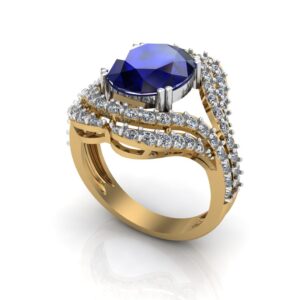 Royal Ocean Wave - Oval Blue Sapphire & Diamond Swirl Ring