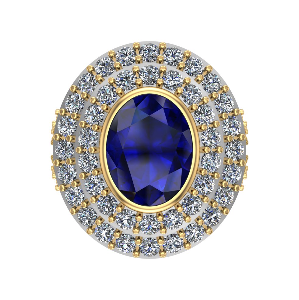 Luxury Blue Sapphire Diamond Halo Statement Ring in Two-Tone Gold - Image 4