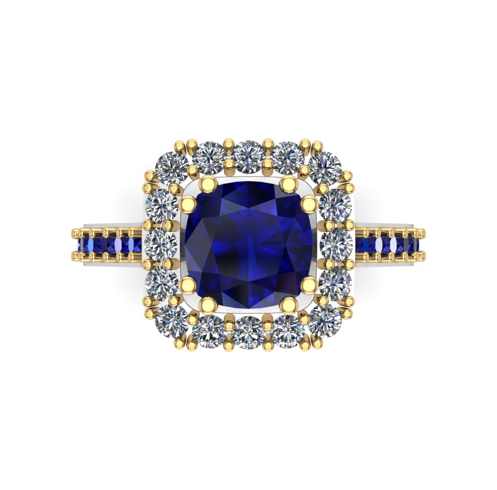 Luxury Blue Sapphire Halo Ring with Diamond Accents in Two-Tone Gold - Image 4
