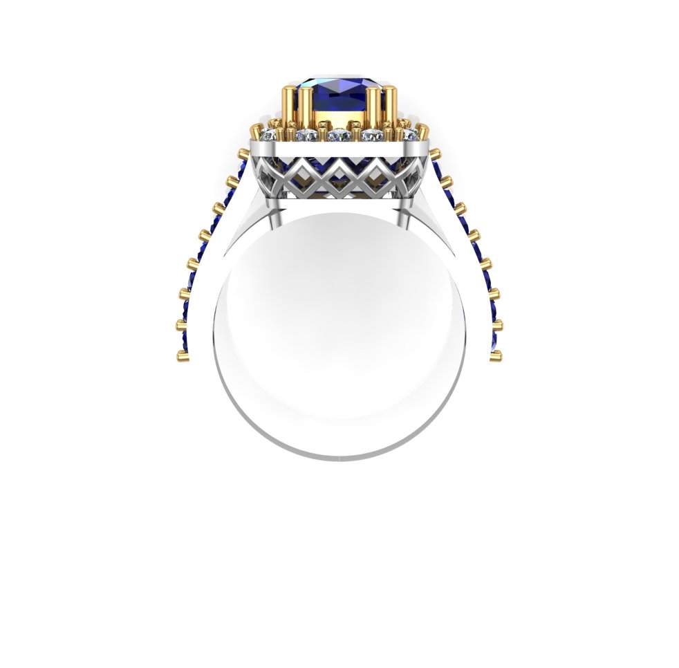 Luxury Blue Sapphire Halo Ring with Diamond Accents in Two-Tone Gold - Image 2