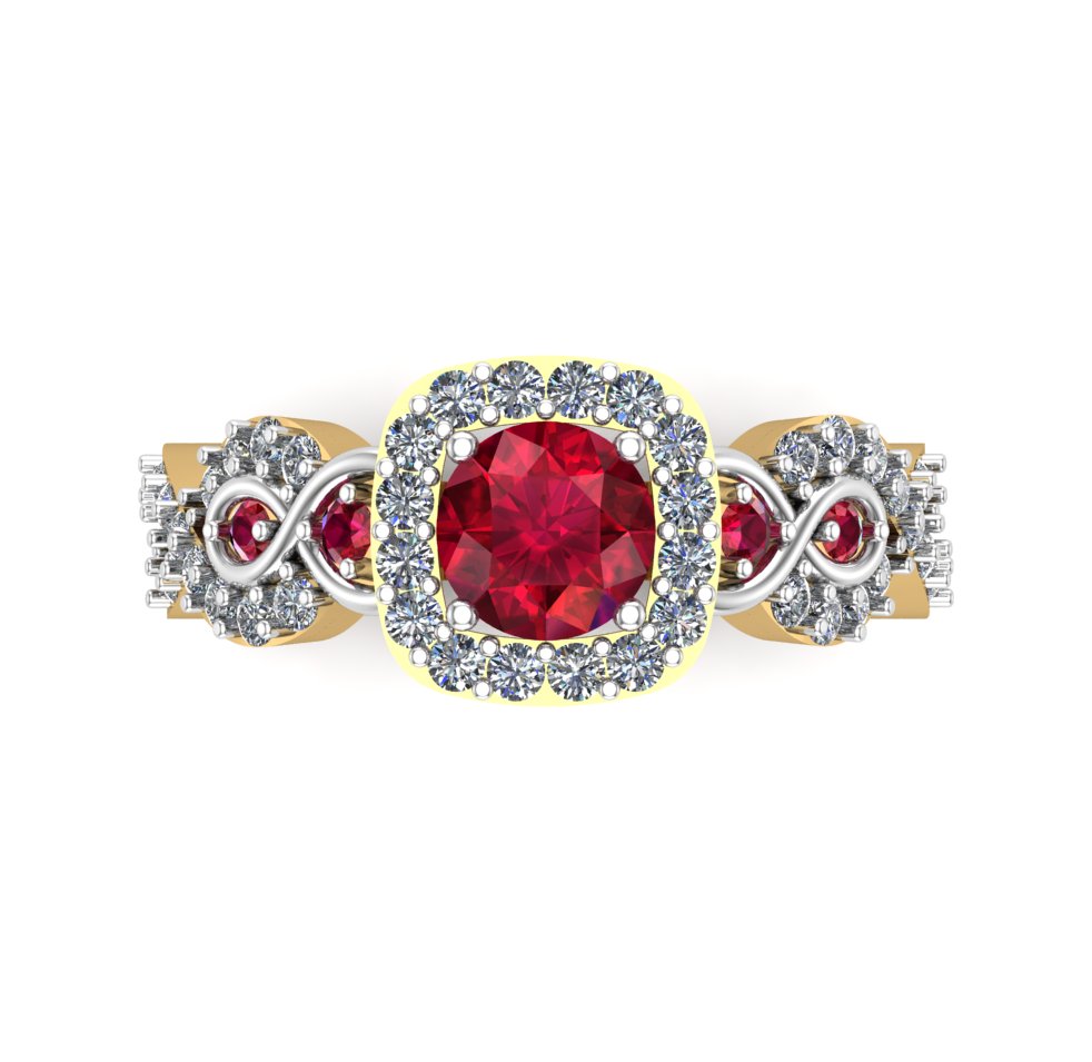 Luxury Ruby Halo Engagement Ring with Diamond Accents in Yellow Gold - Image 4
