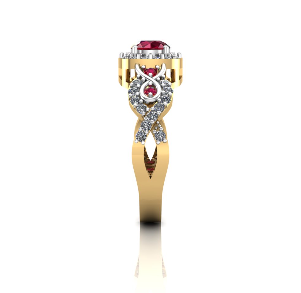 Luxury Ruby Halo Engagement Ring with Diamond Accents in Yellow Gold - Image 2