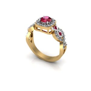 Luxury Ruby Halo Engagement Ring with Diamond Accents in Yellow Gold