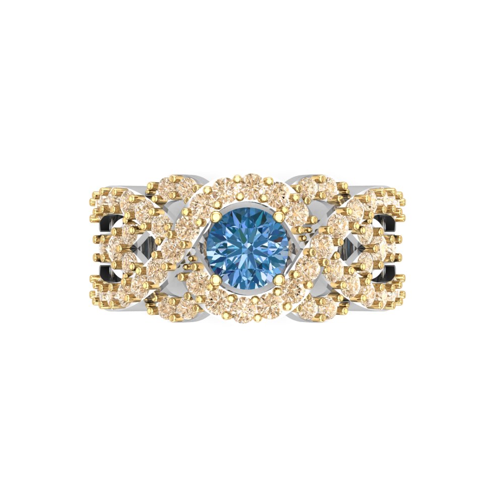 Luxury Blue Topaz Halo Statement Ring with Diamond Accents in Two-Tone Gold - Image 4