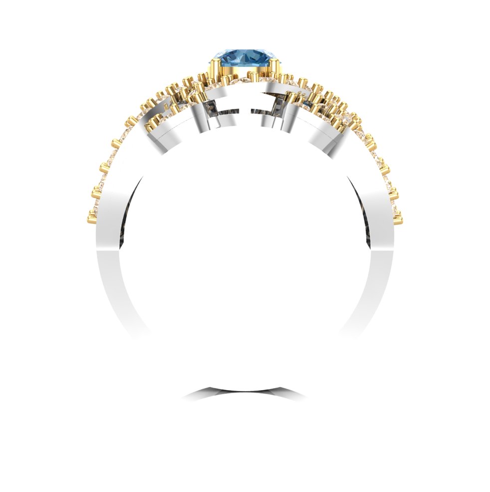 Luxury Blue Topaz Halo Statement Ring with Diamond Accents in Two-Tone Gold - Image 3