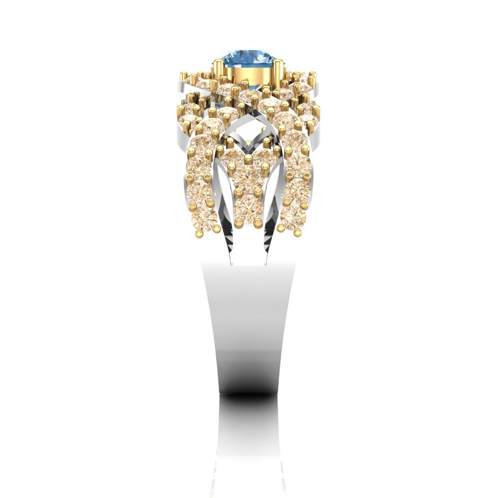 Luxury Blue Topaz Halo Statement Ring with Diamond Accents in Two-Tone Gold - Image 2