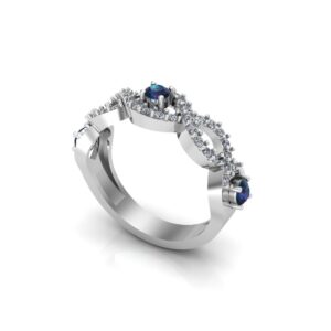 Elegant Blue Sapphire Three-Stone Diamond Ring