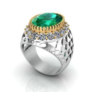 Emerald Halo Lattice Ring