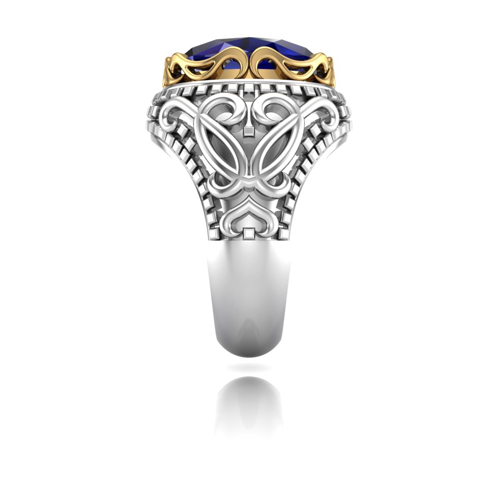 Sapphire Ornate Crown Ring - Image 3