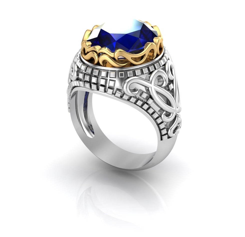 Sapphire Ornate Crown Ring